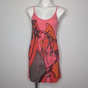 Nuvula Pink Orange Artistic Abstract Unique Spaghetti Strap Dress M
